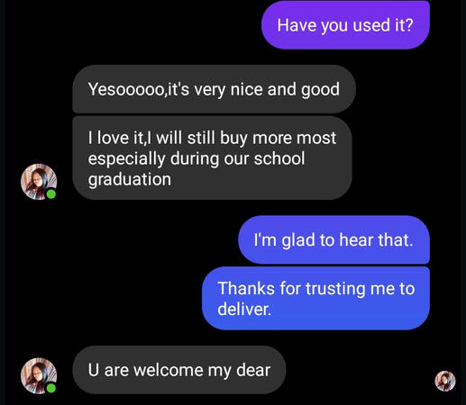 Here is Ada, my customer from Facebook who decided to give it a trial.